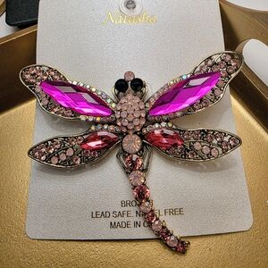 Natasha Couture Fuchsia and Silver Dragonfly Brooch